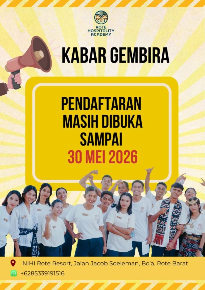 Rote Hospitality Academy Perpanjang Penerimaan Murid Baru Angkatan ke-3 hingga 30 Mei 2026